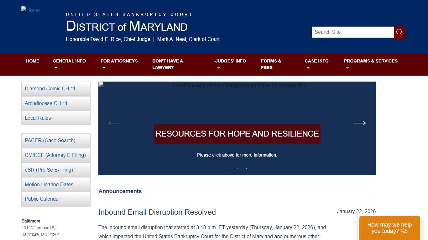 The United States Bankruptcy Court for the District of Maryland