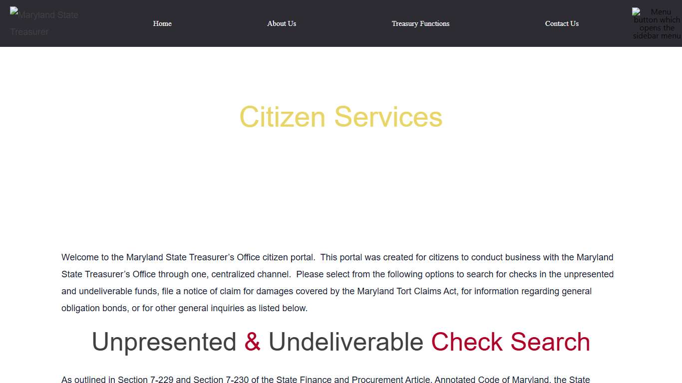 Citizen Services – Maryland State Treasurer